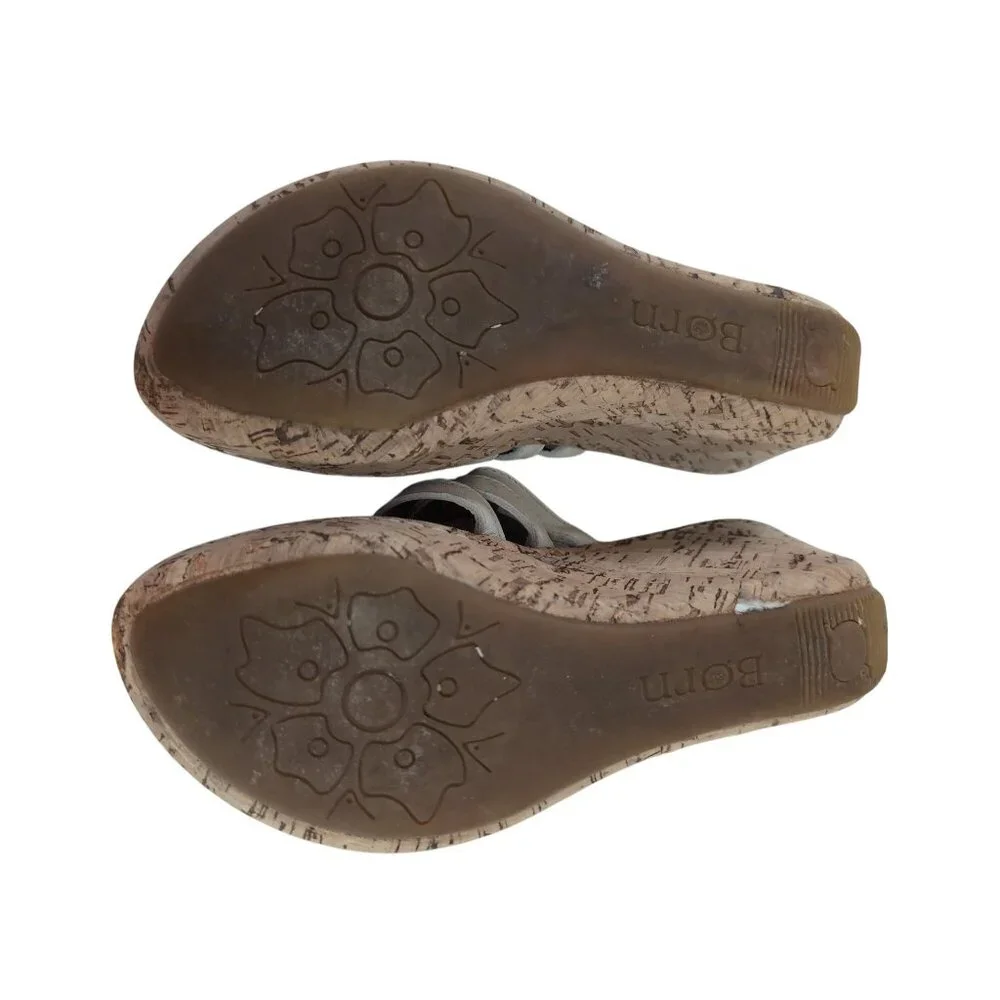 Born Sandal Womens 6 Beige Wedge Platform Slip On‎ Cork Flower Boho Chic